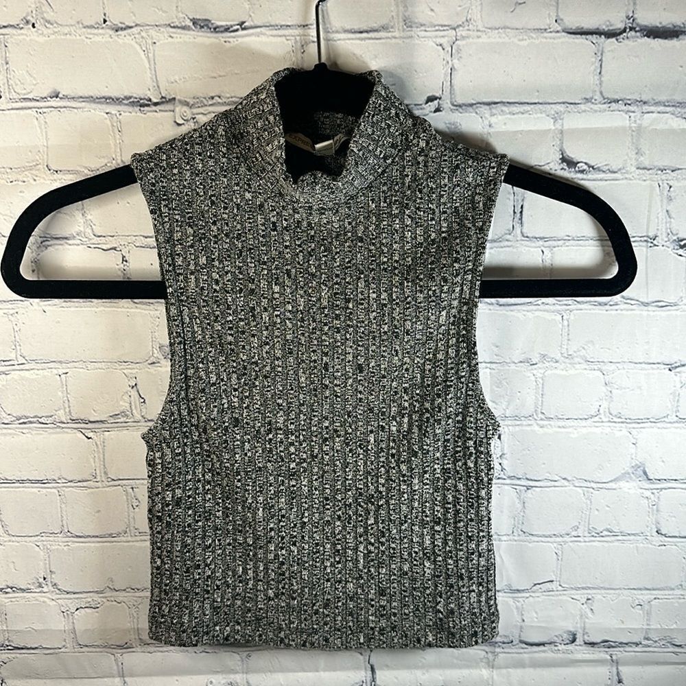 Express One Eleven Black Gray Ribbed Mock Neck Sleeveless Sweater Top XS